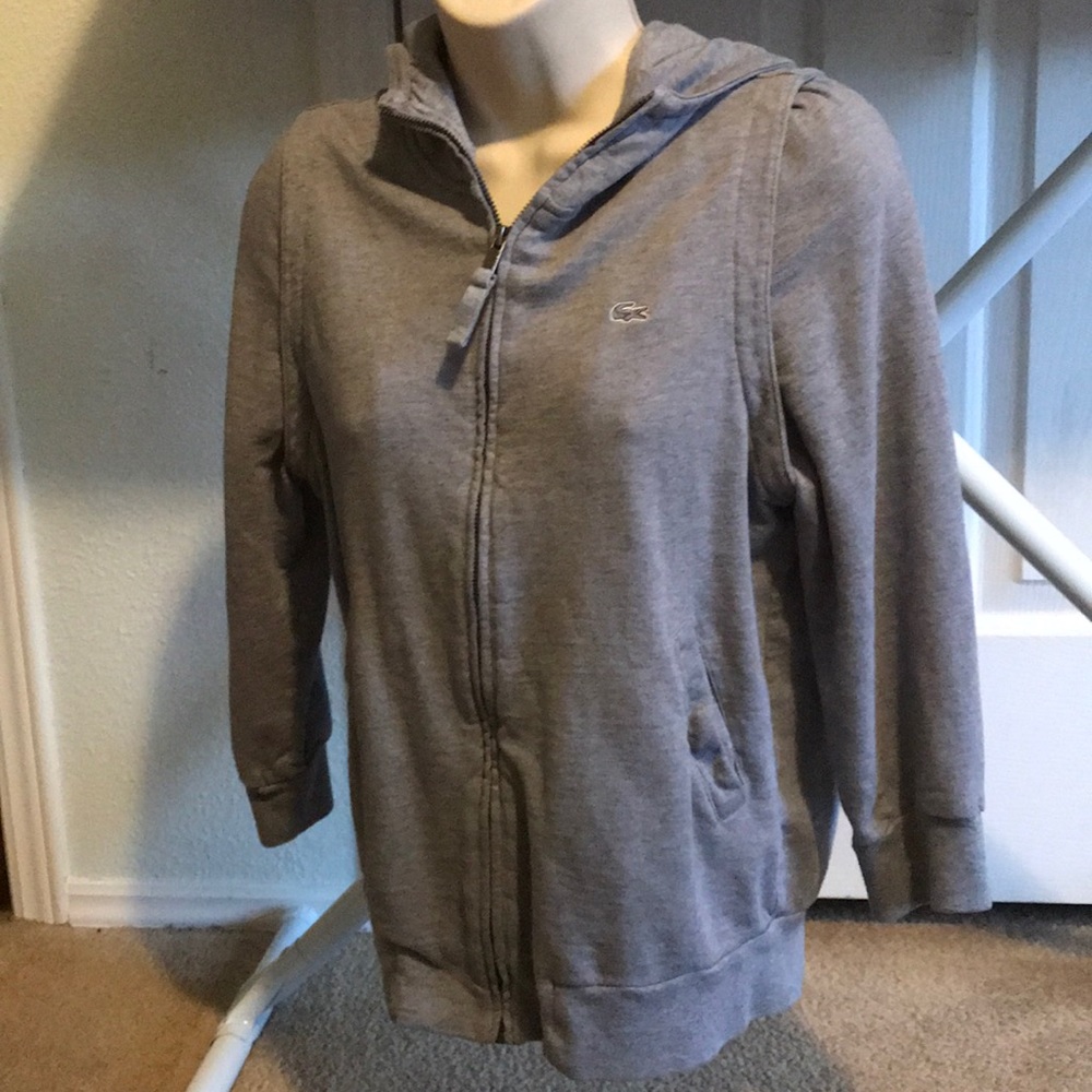 Lacoste hoodie gray size medium 3/4 sleeve size 38